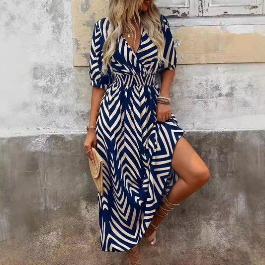Loose Women's Wear Elegant Style Random Printing Tie-dye Large Swing Dress