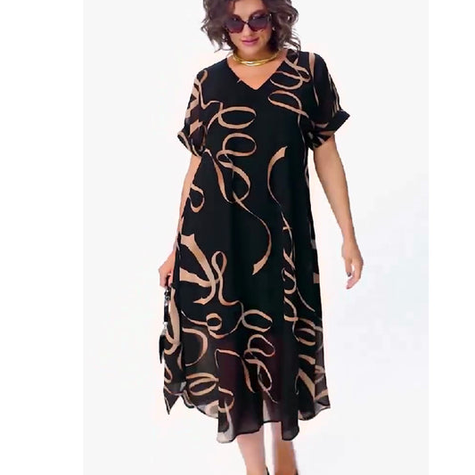 Western Style Plus Size Women's That Makes You Look Younger Printed Short Sleeve Dress