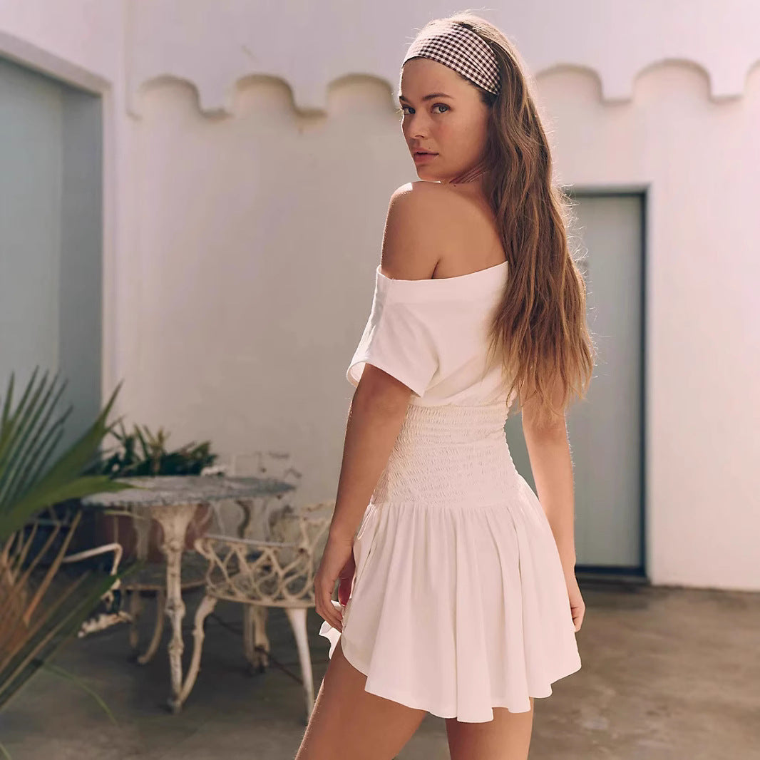 Women's Off-the-shoulder Casual Solid Color Waist Tight Slim Fit Dress