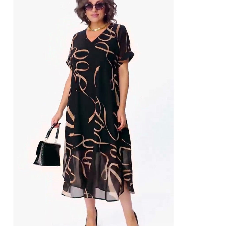 Western Style Plus Size Women's That Makes You Look Younger Printed Short Sleeve Dress