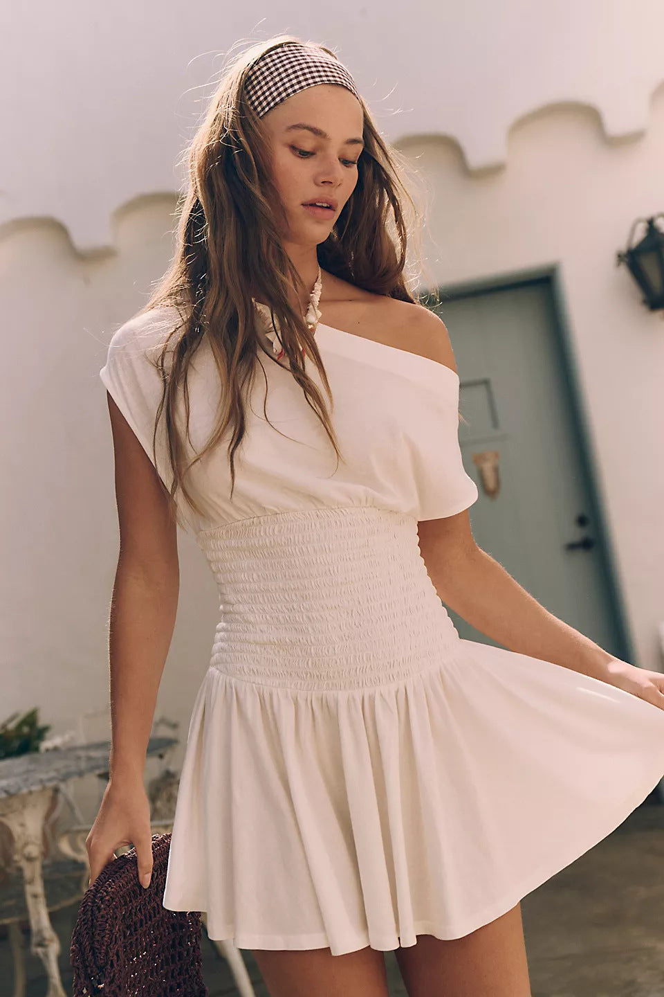 Women's Off-the-shoulder Casual Solid Color Waist Tight Slim Fit Dress
