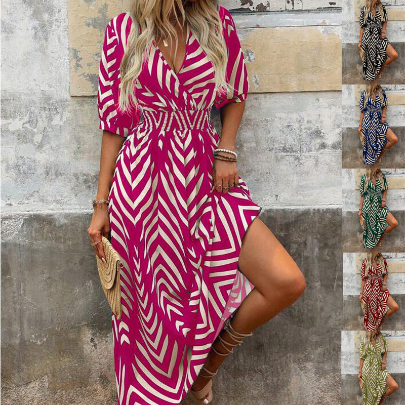 Loose Women's Wear Elegant Style Random Printing Tie-dye Large Swing Dress